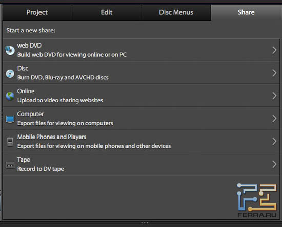 Возможности экспорта видео из Adobe Premiere Elements 10