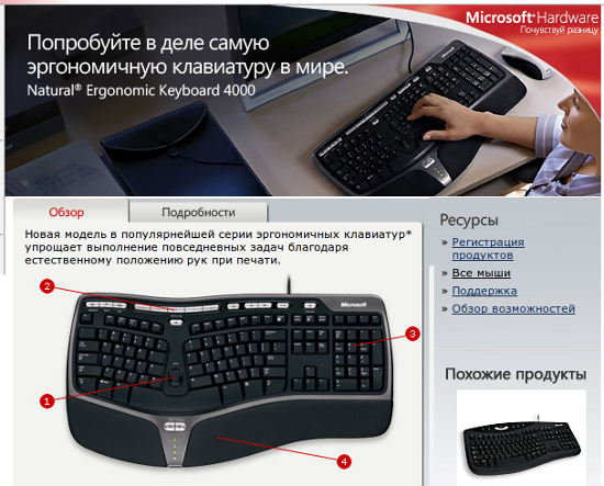 Обзор клавиатуры на сайте Microsoft Hardware