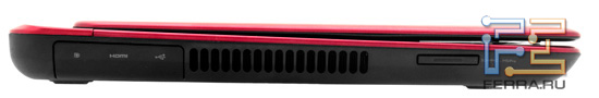 Левый торец Dell Inspiron N411Z: Mini DisplayPort, HDMI, USB, карт-ридер