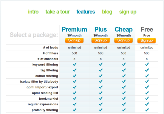 Тарифные планы на сайте Feed Rinse