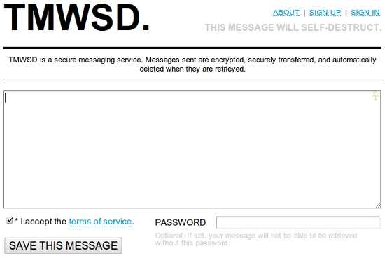 Главная страница сайта ThisMessageWillSelfDestruct