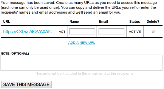 Отправка сообщения на сайте ThisMessageWillSelfDestruct