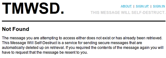 Второй просмотр сообщения на сайте ThisMessageWillSelfDestruct
