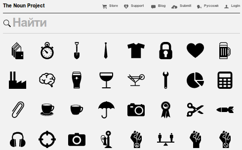 Главная страница сайта TheNounProject