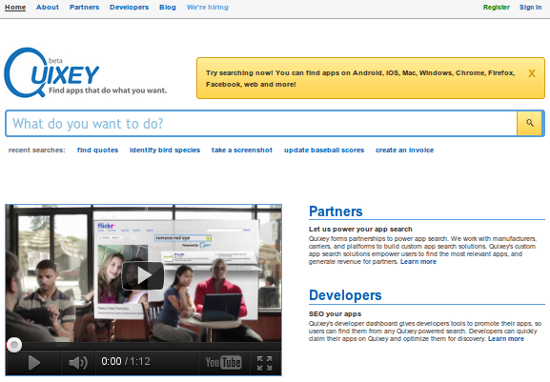 Главная страница сайта Quixey