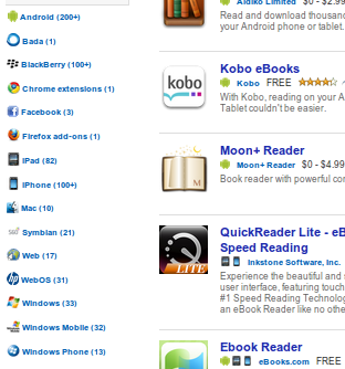 Часть списка известных сайту Quixey платформ