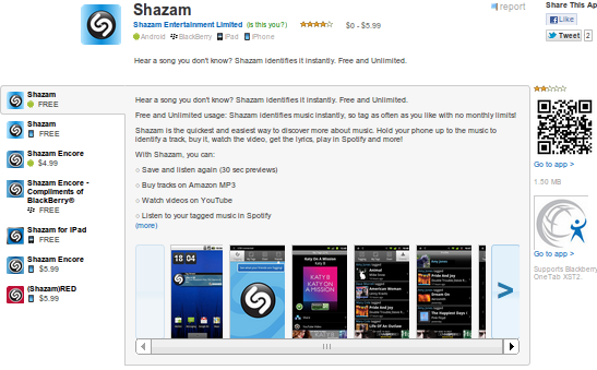 Страница приложения на сайте Quixey