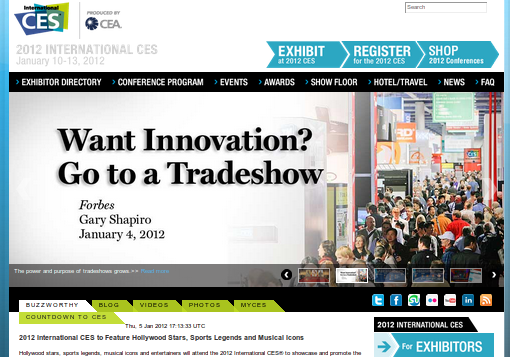 Главная страница сайта CES 2012