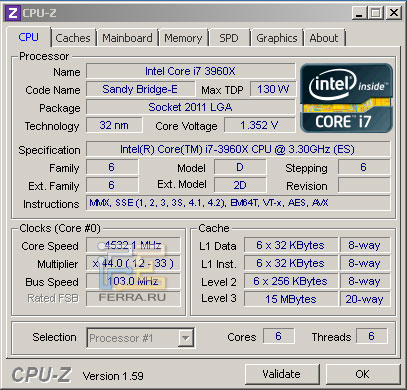 Показания программы CPU-Z при разгоне