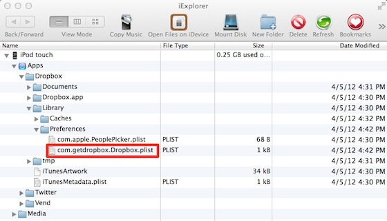 Файл .plist из Dropbox. Просмотр через iExplorer