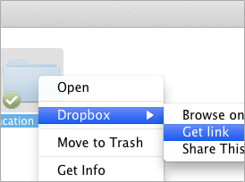 Создание ссылки в десктопном приложении Dropbox