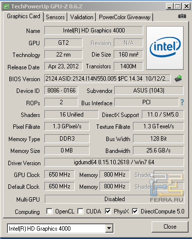  Intel HD Graphics 4000