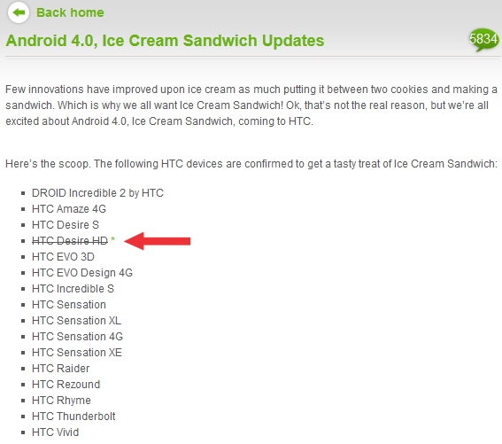 HTC Desire HD не в списке