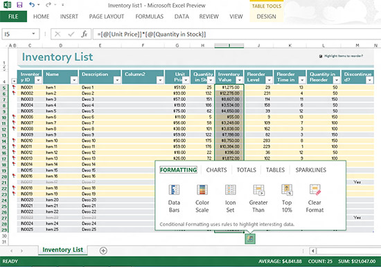  Quick Analysis  Excel 2013