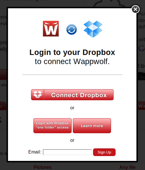 Форма авторизации на сайте DropboxAutomator