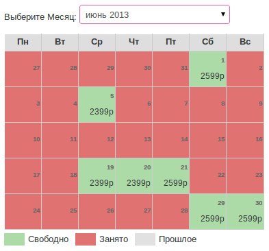 Календарь занятости жилья на сайте Airbnb