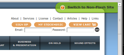 Отключение Flesh на сайте Stockmusic