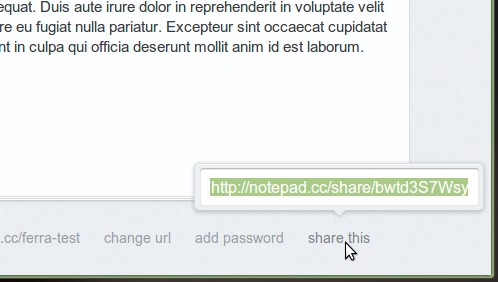 Ссылка для публикации текста на сайте Notepad.cc