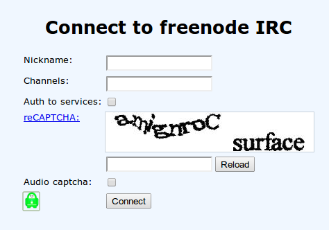 Главная страница сайта Freenode Webchat