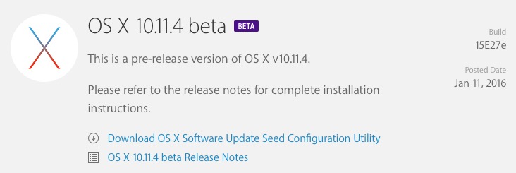 Apple выпустила первую бета-версию OS X 10.11.4 El Capitan