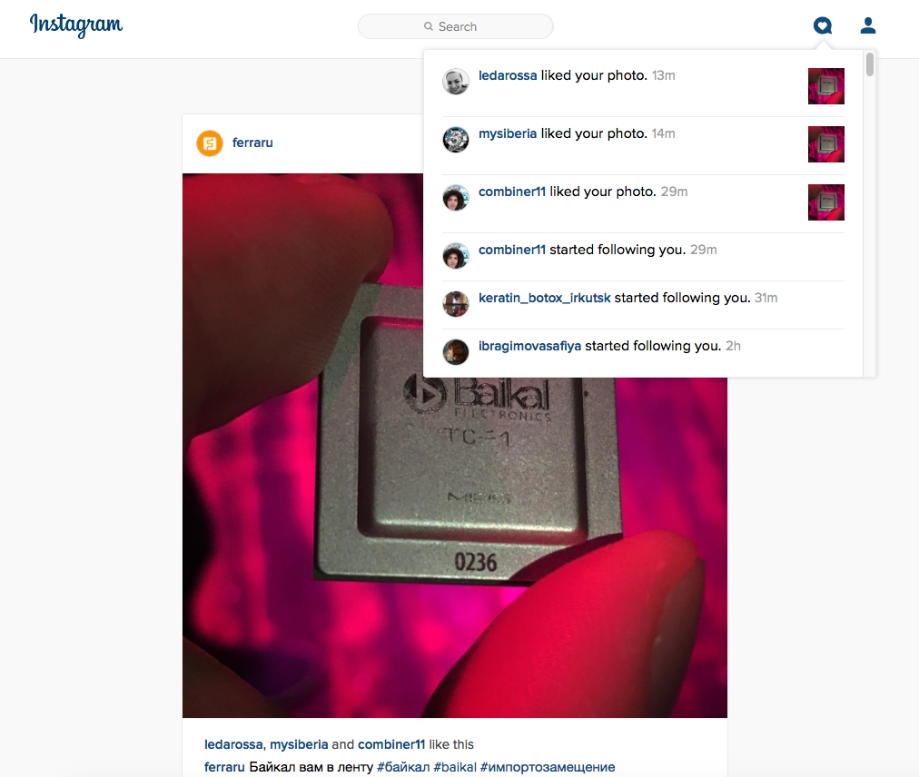 Веб-интерфейс Instagram получил панель оповещений