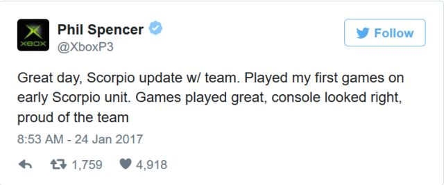 Фил Спенсер уже успел поиграть на Project Scorpio
