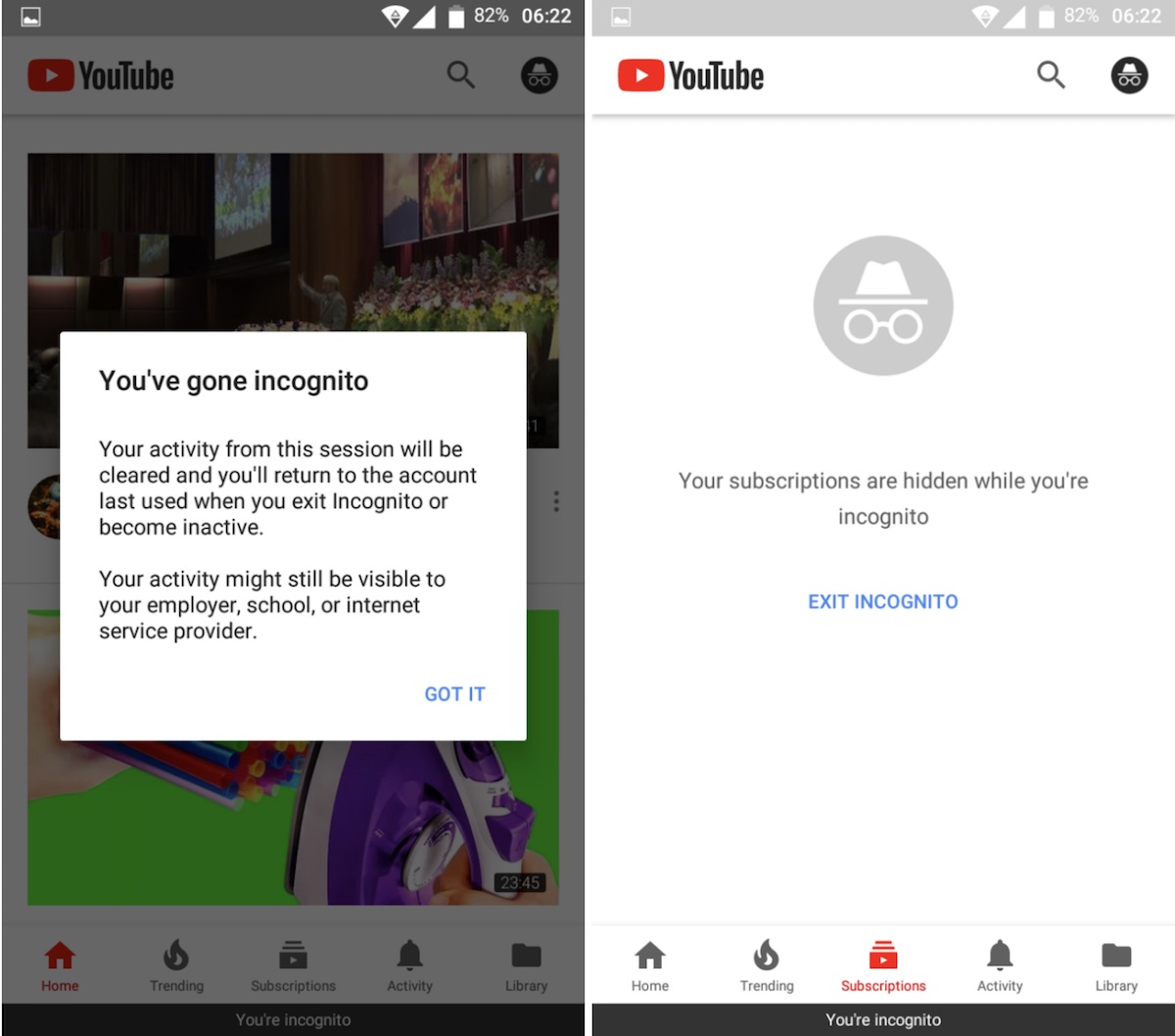 YouTube тестирует режим инкогнито в мобильном приложении