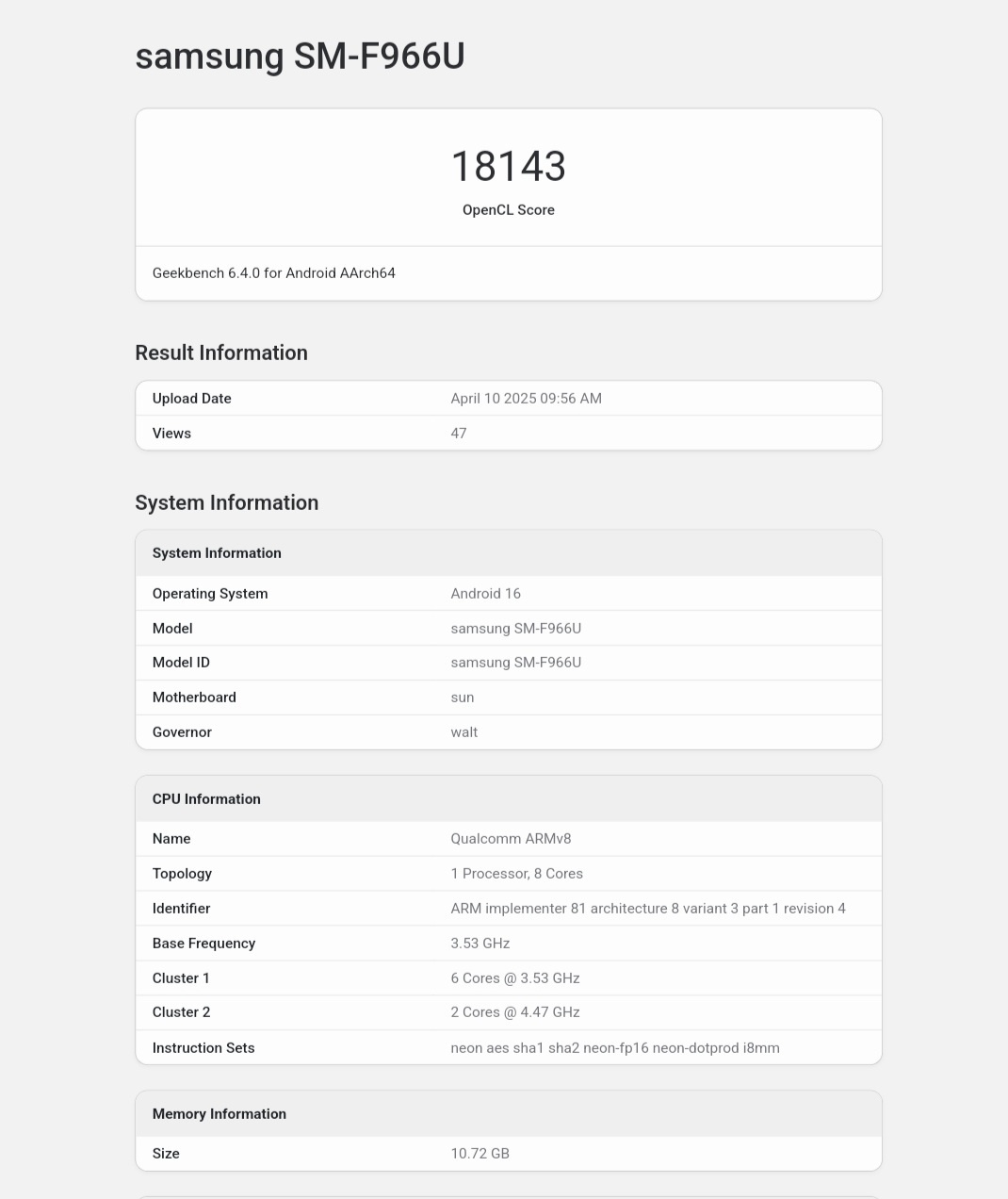 Складной Samsung Galaxy Z Fold 7 засветился с будущим Android 16 на Geekbench 2 e72722034793d94b92278634aeeb65dbcb7bc0cb THE ASHGABAT TIMES