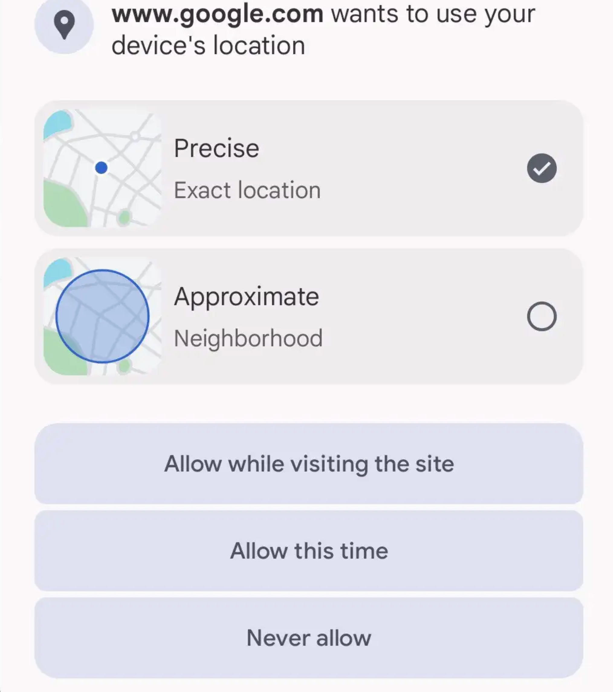 В Chrome на Android появится возможность делиться с сайтами частичной геолокацией