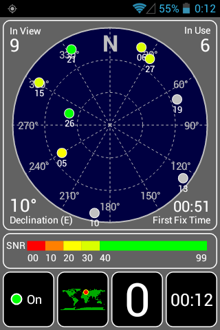 Результаты работы программы GPS Test на MegaFon Login 2