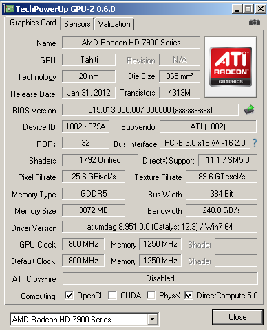 Технические характеристики AMD Radeon HD 7950