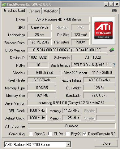 Технические характеристики AMD Radeon HD 7770