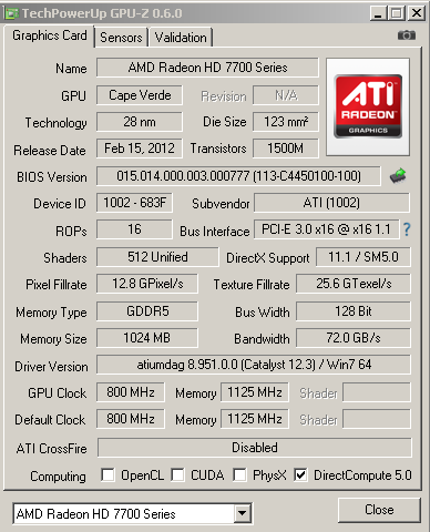 Технические характеристики AMD Radeon HD 7750
