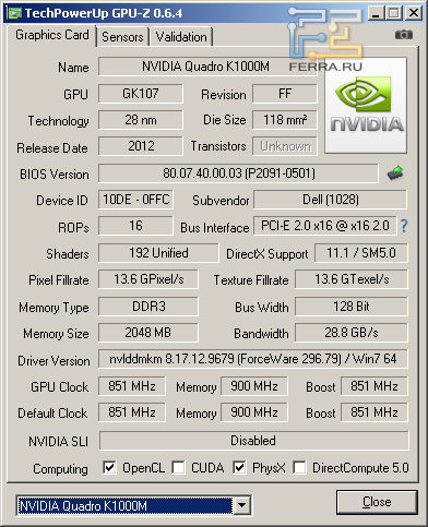 Дискретное видео NVIDIA Quadro K1000M