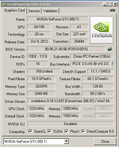 Характеристики GTX 650 Ti AMP!