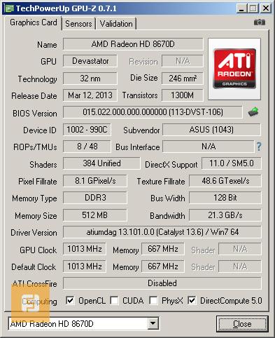 Видеоядро Radeon HD 8670D, разгон, GPU-Z