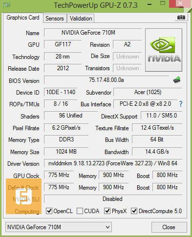 Характеристики видеокарты NVIDIA GeForce 710M