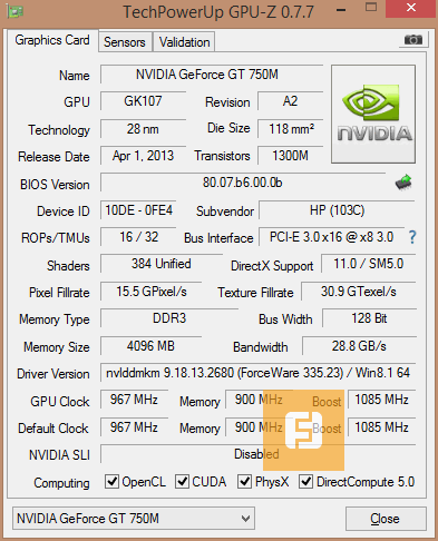 Характеристики NVIDIA GeForce GT 750M