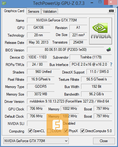 Характеристики NVIDIA GeForce GTX 770M