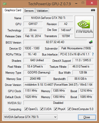 Разгон Palit GeForce GTX 750 Ti KalmX до стабильных частот