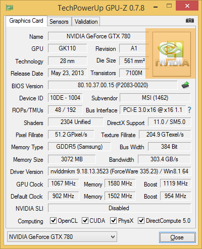 MSI GeForce GTX 780 TWIN FROZR GAMING OC, разгон