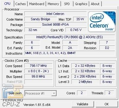 Характеристики процессора Intel Pentium B980
