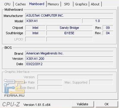 Характеристики материнской платы ASUS X301A