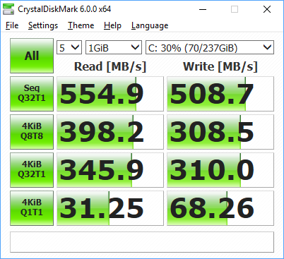 Тестирование твердотельного накопителя ASUS FX570 в CrystalDiskMark 6