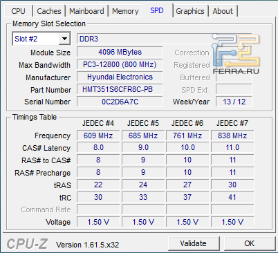 Характеристики 4-х гигабайтного модуля DDR3 HP ENVY 6-1031er