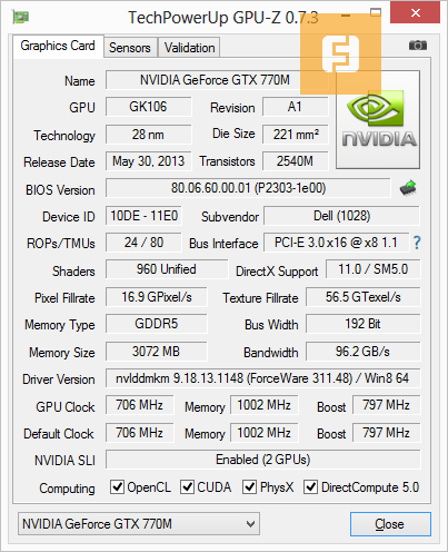 Характеристики NVIDIA GeForce GTX 770M