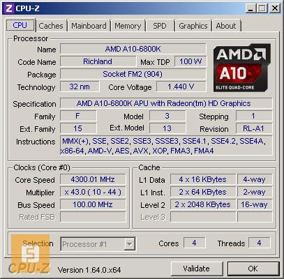 AMD A10-6800K, номинал, CPU-Z