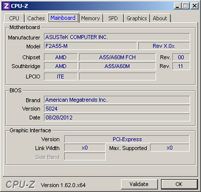Скриншот CPU-Z платы ASUS F2A55-M