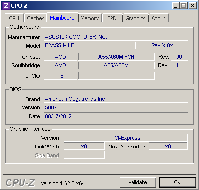 Скриншот CPU-Z платы ASUS F2A85-M LE