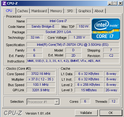 Характеристики процессора Intel Core i7 3970X
